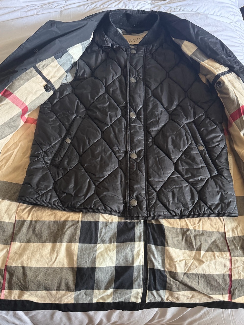 Burberry Black Trench Coat with Quilted Detachable Vest - Picture 3 of 11